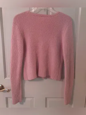 Pink Fuzzy Rhinestone Butterfly Button Long Sleeve Sweater thumbnail 3