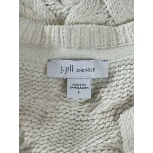 J. Jill Chenille Fisherman Cable Knit Tunic Sweater L Ivory Longline Pullover thumbnail 6
