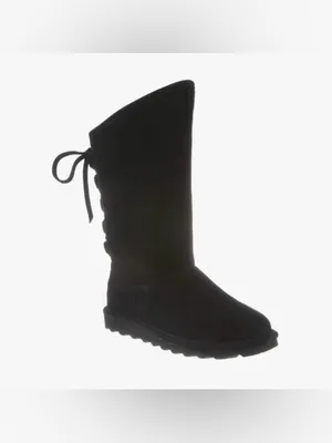 BearPaw Black Tall Women's Suede-Look Boot with Back Bow Size 6.5 thumbnail 2