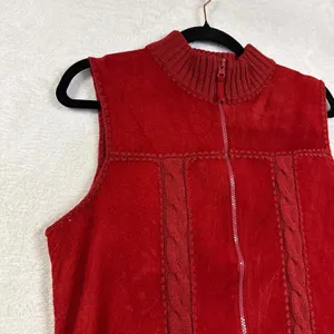 VTG Designers Studio M Suede Leather Knit Vest Red Boho Western Rustic Holiday thumbnail 6