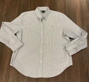 Lauren Ralph Lauren Pinstripe Button Down Shirt Blue White Non-Iron XL Logo thumbnail 1
