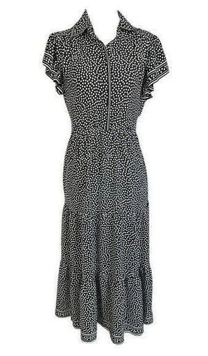 Max Studio Black Polka Dots Collared Blouson Midi Dress Women Size XS | 28-1 thumbnail 1