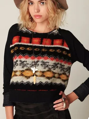 Dolan Free People Sz Small Heavy Knit Pieced Pullover Sweater Colorful Geometric thumbnail 1