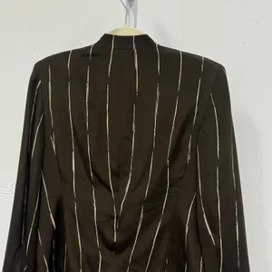 Jones New York Silk Pinstripe Blazer Stand Collar Jacket Size 6 Brown Classic thumbnail 6