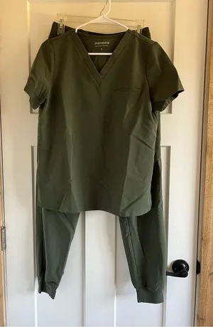 Mandala Women's Olive Green V-Neck Scrub Top & Jogger Pants thumbnail 1