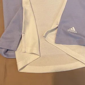 Adidas primeblue size small lavender front longer white back cap sleeves GUC thumbnail 4