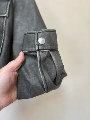 New Look Gray Faux Leather Aviator Jacket Fur Collar Y2K Cropped Moto thumbnail 4