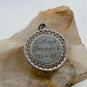 Vintage 1971-1972 Co Capt Peppers Monogrammed Round Scroll Border Pendant Silver thumbnail 2