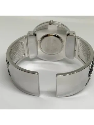 Waltham SilverTone cuff bracelet watch 38mm rhinestones quartz 7” running thumbnail 5