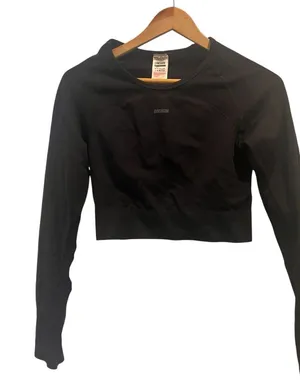Gymshark Ultra Seamless Long Sleeve Crop Top Black L Large Cutout Back GLCT4249 thumbnail 1