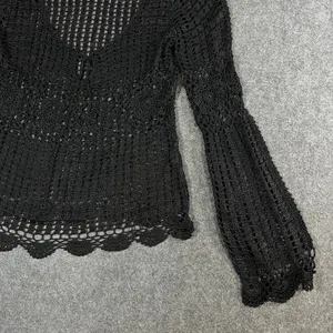 Bette Paige Black Crochet Cardigan XL Bell Sleeve Scallop Hem Boho Whimsigoth thumbnail 11