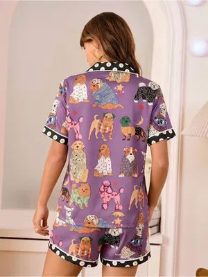 🐾🐾🐾BOGOHO🐾🐾🐾Purple Dog Print Short Pajama Set - Women-XL thumbnail 2