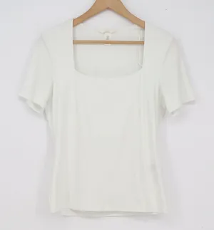 H&M Womens White Square Neck Short Sleeve Stretch Top Size M thumbnail 1