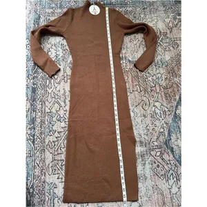 Anrabess NWT Ribbed Mock Neck Bodycon Midi Dress in Brown Size Small thumbnail 11