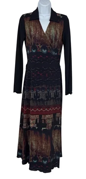 Vintage Y2K ANAC Mesh Maxi Dress S Abstract Print Art to Wear Whimsigoth Grunge thumbnail 1