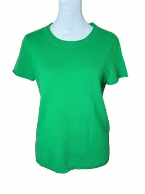 J. Crew 100% Cashmere Short Sleeve Sweater Top Kelly Green Size Small Crewneck thumbnail 11