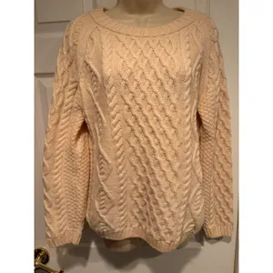 The Irish‎ Store Aran Cable Knit Sweater 100% Wool Cream Women’s Pullover Sz S thumbnail 3