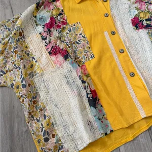 POL Floral/Lace Oversized Crochet Contrast Patchwork Boho Hippie Blouse small thumbnail 5