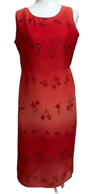 M.H.M. Melissa Harper Dress Red Floral Ombre Chiffon‎ Vtg Y2K Party Wedding 10 thumbnail 1