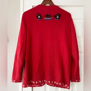 The Quacker Factory Vintage Festive Red Holiday Cardigan‎ Size Large EUC thumbnail 2