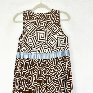 Manila Grace Maxi Dress Size 40 US Small Pleated Geometric Split Hem Brown thumbnail 6