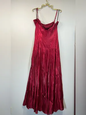 Lulu’s Berry Red Organza Pleated Drop Waist Maxi Dress XL thumbnail 6