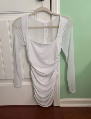 Amazon Square Neck Long Sleeve Ruched Mini Dress thumbnail 1