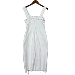 Zara Bodycon Overall Sleeveless Denim Midi Dress Raw Hem Button Down S White thumbnail 13