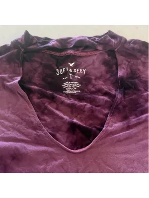 American Eagle Outfitters Soft & Sexy Purple Acid Wash Tee Small thumbnail 4