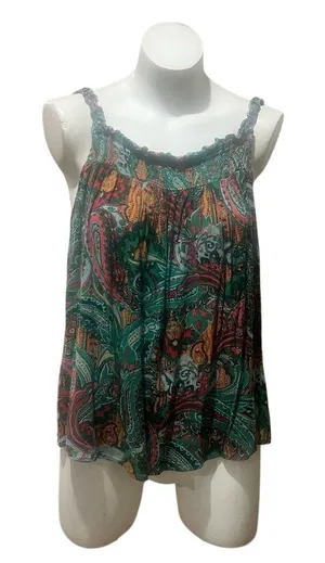 Maurices Women's Paisley Ruffle Strap Tank Top Standard Size L Blue Multicolor thumbnail 1