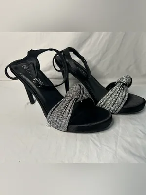 City Chic Black Ankle-Strap Heels with Silver Knotted Accent 9w thumbnail 3