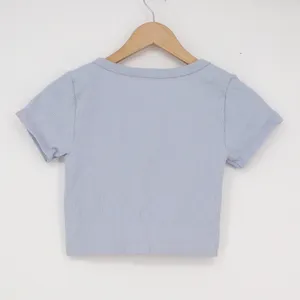 Garage Light Blue Ribbed Deep V-Neck Crop Top Short Sleeve Tee PS thumbnail 3