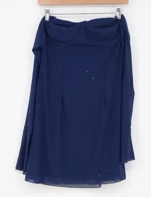 Navy Blue Glitter Mesh Bustier Mini Dress Strapless Underwire Large thumbnail 1