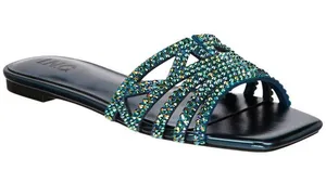 NWT INC International Concepts Tianah Embellished Flat Sandals Blue Bling 5M thumbnail 1