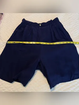 August Silk Vintage 100% Silk High Waisted Navy Dress Shorts Culottes Pleats 7” Inseam Sz 10 thumbnail 13