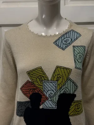 Vintage Unbranded Cotton Cream Graphic Crewneck Sweater Size Large thumbnail 2