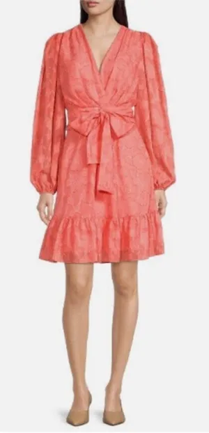 ALEX MARIE Long Sleeve Chiffon Dress‎ Size 2 Coral Wedding Guest Cocktail Party thumbnail 1