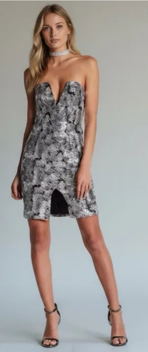 NBD Nina Strapless Silver Mini Dress Sz Medium Holiday Party thumbnail 1
