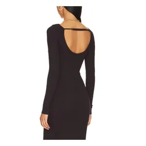 ENZA COSTA Ribbed Knit Scoopback Midi Dress Bitter Brown X-Small‎ thumbnail 2