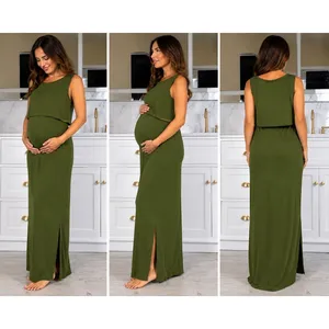 Next Maternity Maxi Dress Womens 12 Olive Green Nursing Layered Sleeveless thumbnail 2