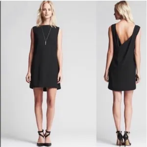 Banana Republic Shift Dress Womens 2 Black Draped Open Back Cocktail Minimalist thumbnail 2