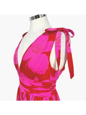 Sugarlips Caribbean Crush Descanso Pleated Maxi Dress Pink Red Size XS NWT thumbnail 5