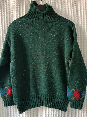 Vintage Architect for Petites wool blend green argyle women's turtleneck sweater thumbnail 5