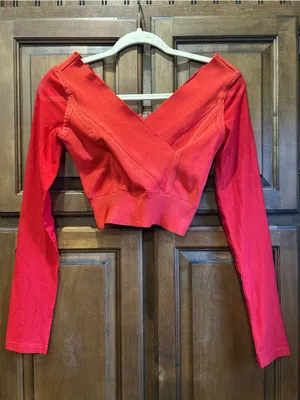 🌸WOW COUTURE Red Bandage Crop Top Sheer Mesh Long Sleeve Zip S thumbnail 2