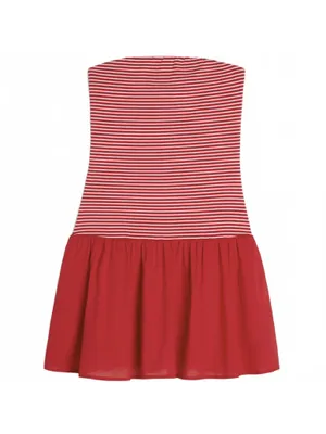 Hollister Strapless Drop-Waist Knit-Woven Mini Dress NWT Cherry Red Stripe XS thumbnail 3
