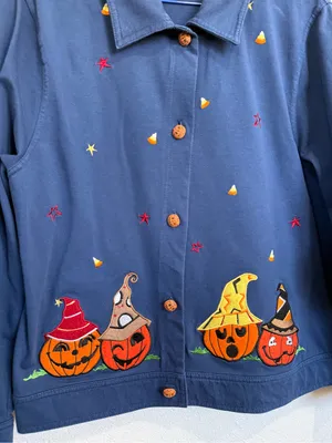 Vintage Onque Casuals Halloween Pumpkin Jacket L Witchy Whimsigoth Embroidered thumbnail 3