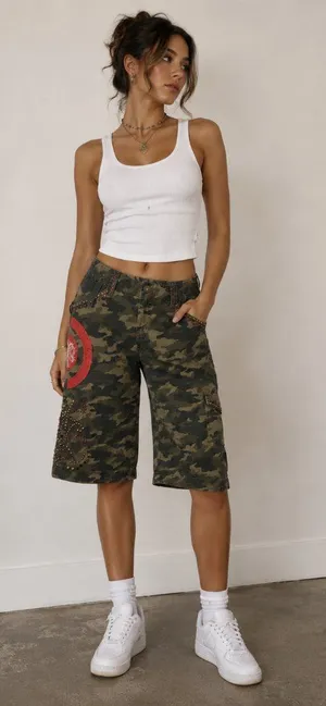 Vintage True Rebel Y2k Low Rise Embellished Cargo Shorts Size Large thumbnail 1