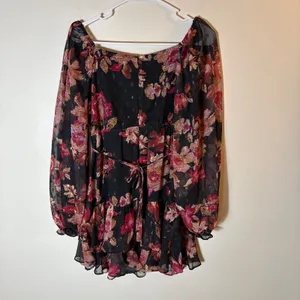 Lulus Dramatically Dreamy Black Floral Chiffon‎ Tiered Lurex Mini Dress Medium thumbnail 7