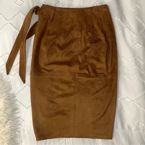 EXPRESS | Camel Faux Suede High Waisted Pencil Wrap Tie Side Grommet Ring Skirt thumbnail 7