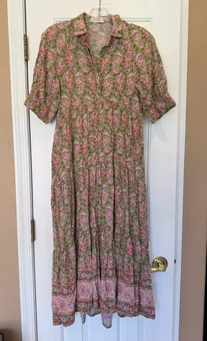 Natural Life Long Maxi Floral Cottage Core Dress XS Prairie Feminine Short Sleev thumbnail 1